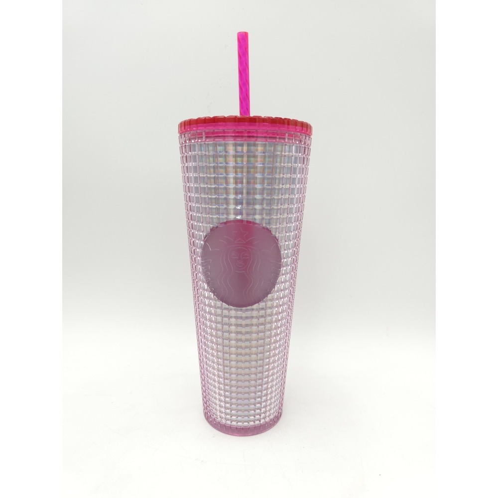 Starbucks 2023 Grid Bubblegum Gradient Pink Silver Iridescent Tumbler Cup 24 oz